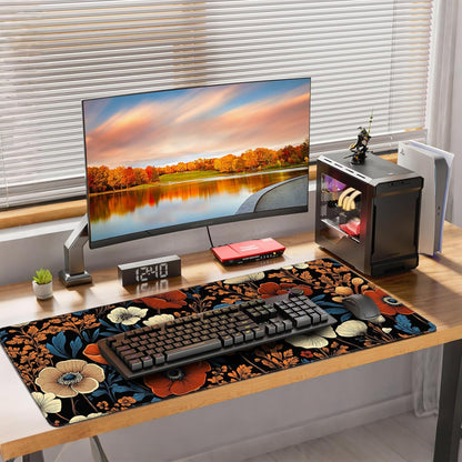 35.4 x 15.7 inches, Large Desktop Mouse pad, Keyboard and Mouse Pads for Work and Home Computers, and Large Laptop Mouse mat，Orange Blue Flowers