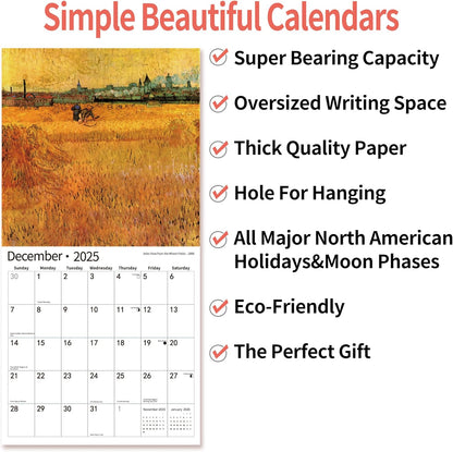 2025 Wall Calendar,Calendar 2025, January 2025 - December 2025, Wall Calendar Vincent van Gogh Painting, 12" x 24" Opened,Full Page Months Thick & Sturdy Paper for Calendar Organizing & Planning