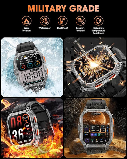 Military Smart Watches for Men, 2.01" HD Smartwatch with 1000 mAh Battery/2 Straps/Answer/Make Call/Led Flashlight/Heart Rate/Sleep Monitor, 100+ Sport Modes Fitness Tracker for Android/iPhone