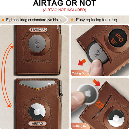 KEMISANT Airtag Wallet Men Gift,Mens Slim Front Pocket Wallet Money Clip Standard or Apple Airtag Use 3.8"×2.8"×0.9"