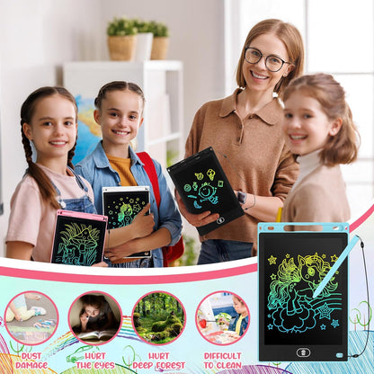 Tinlade 12 Pack LCD Writing Drawing Tablets 8.5 Inch Bulk Colorful Doodle Board Erasable Electronic Painting Drawing Pads Learning Toy Gifts for Kids Christmas School(Pink, Light Blue, White, Black)