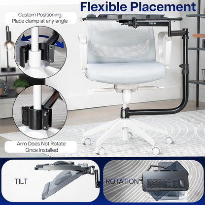 VIVO Office Chair Mounted 26 x 12 Inch Keyboard and Mouse Tray, Ergonomic Tilt, Full Motion 360 Degree Rotation, Black, MOUNT-KB18CP