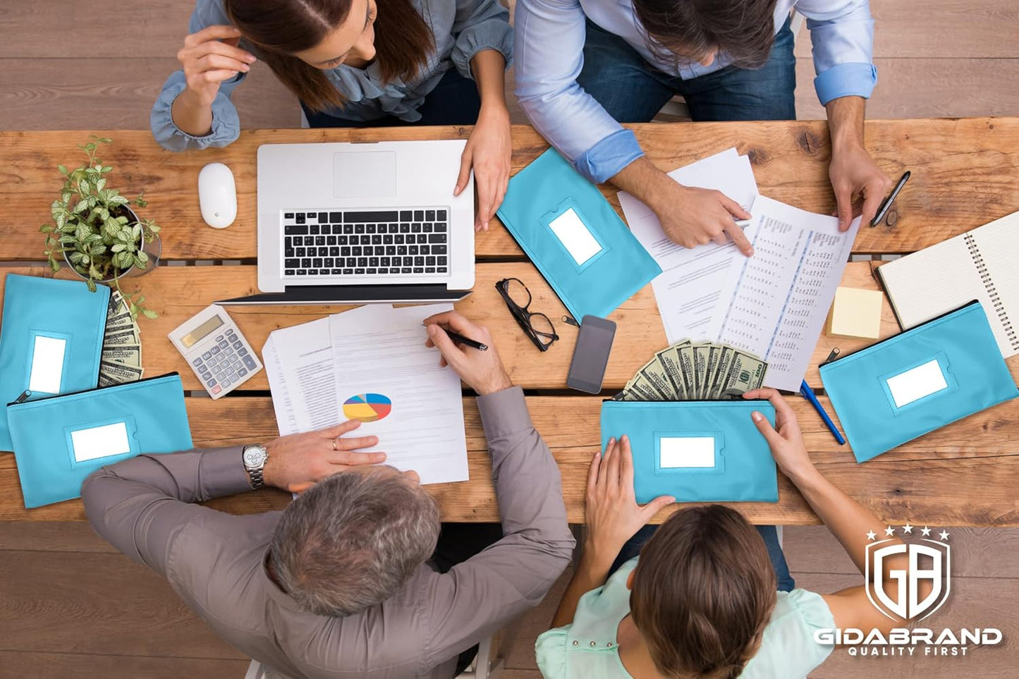 Money Bank Deposit Bag with Zipper | 11x6 inch | Light Blue | Durable Leatherette Money Cash Coin Check Wallet Pouch for Men & Women with Framed ID Window and Blank Card | by GIDABRAND (1)