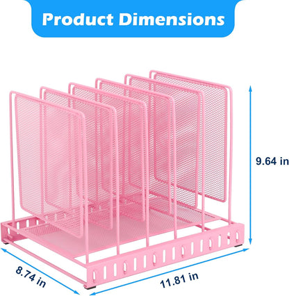 EASEPRES 5 Section Vertical Metal Mesh Desk File Organizer, Spacing Adjustable Upright Desktop Paper Mail Document Magazine Sorter Folder Holder for Workspace Office School Home, Pink