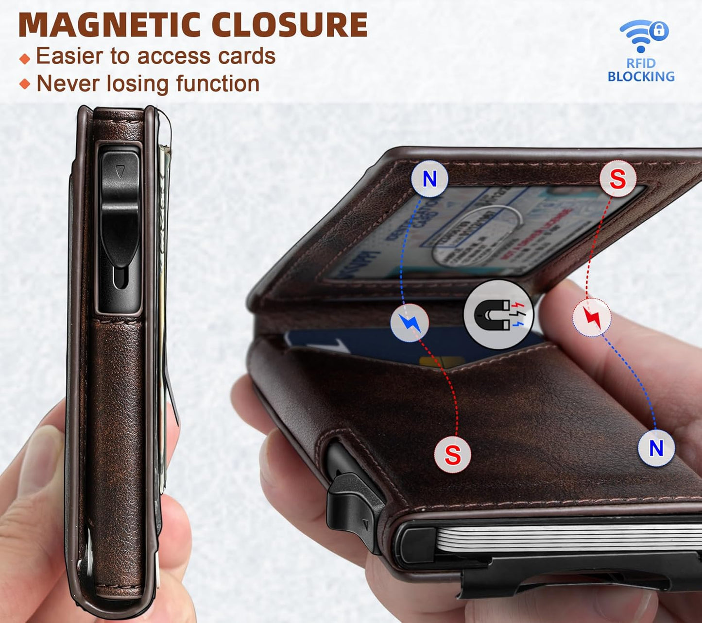 BULLIANT Men Wallet,Money Clip Wallet Slim For Gift Men 9Cards-Metal Credit Card Case in Magnetic Leather Flip