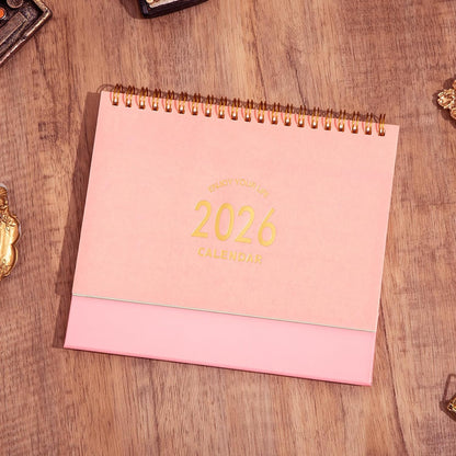Small Desk Calendar 2025, Standing Flip Desktop Calendar from July 2025 to Dec 2026 - Metal Ring Twin-Wire Binding Monthly Desktop Calendar for Home Office School (Pink)