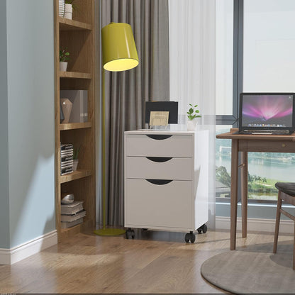 QDSSDECO 3 Drawer Mobile File Cabinet, Rolling Vertical Filing Cabinet fits A4, Legal Paper and Letter Paper for Home Office, White