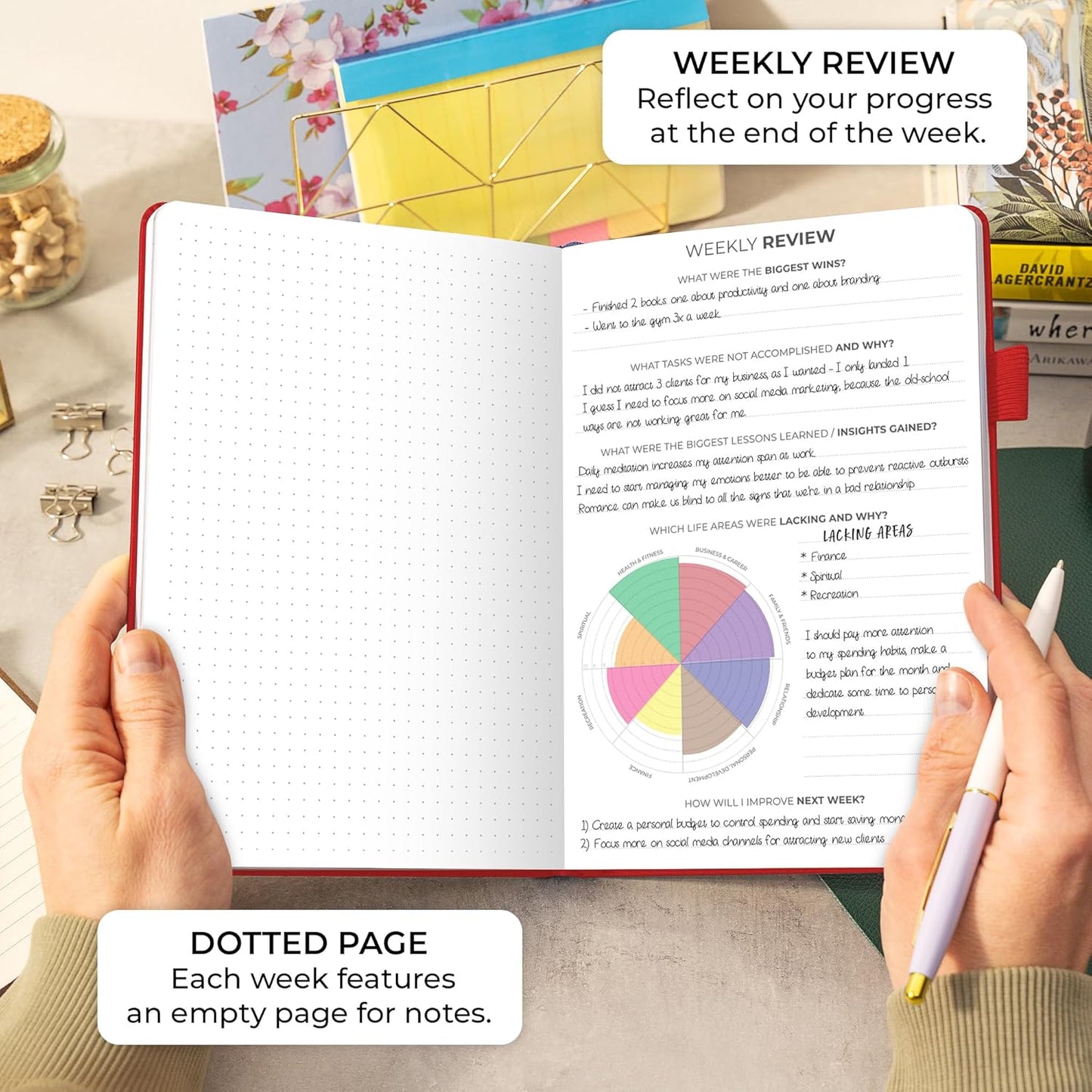 Clever Fox Planner Daily Premium – Undated Daily Planner with Hourly Schedule, Personal Organizer, Productivity Journal, 6 Months (Red)