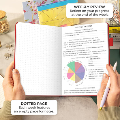 Clever Fox Planner Daily Premium – Undated Daily Planner with Hourly Schedule, Personal Organizer, Productivity Journal, 6 Months (Red)