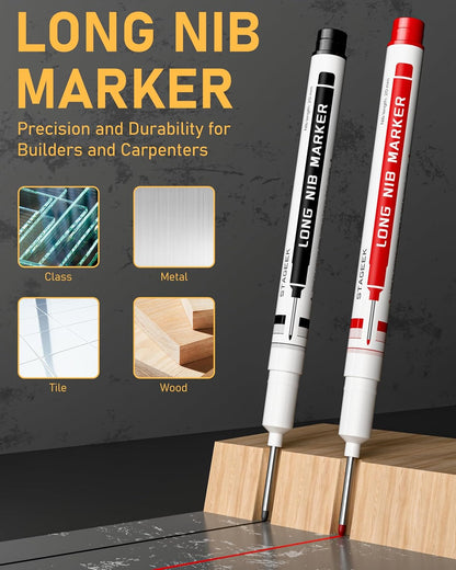 17 Pack Mechanical Carpenter Pencil Set with Sharpener 40 Refills, Automatic Center Punch, Carbide Scribe Tool, Eraser and Deep Hole Marker Pen, Heavy Duty Construction Pencil for Architect with Pouch