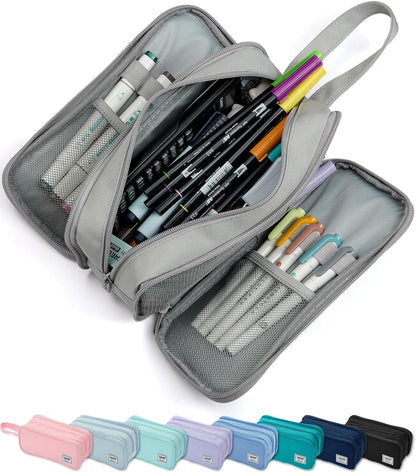 Pencil Case Pouch Box Bag School Supplies Girls Boys Kids, Cute Preppy Stuff Big Capacity Aesthetic Pen Organizer, Back to College Stationary, Gray, Extra Large Style, 2300ml