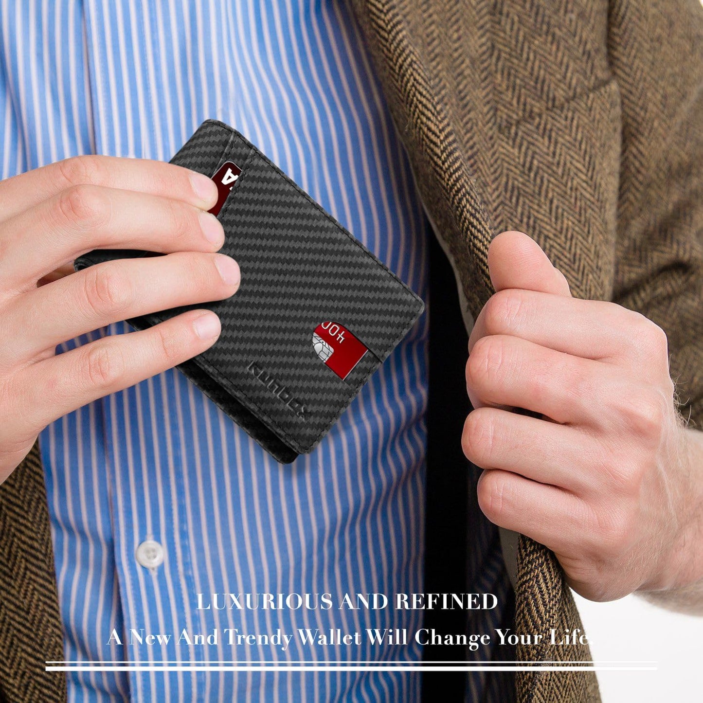 RUNBOX Wallet for Men Slim Rfid Leather 2 ID Window With Gift Box