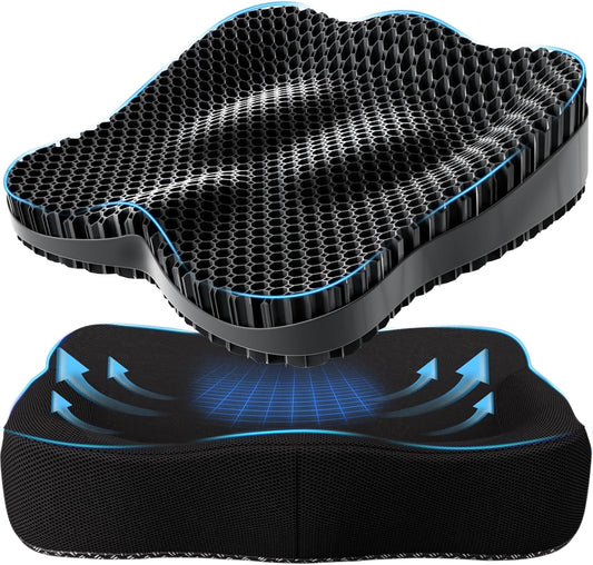 Thicker Seat Cushion for Office Chair, Big Gel Seat Cushion for Long Sitting, Support for Sciatica & Back Pain Relief, Breathable Chair Seat Pads Egg Wheelchair Cushion for Home Car Kayak Stadium