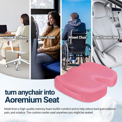 Gel Seat Cushion for Car Office - Memory Foam Pain Relief Chair Pillow Cushions - Tailbone Sciatica Coccyx Butt Lumbar Support Pad for Sitting Driving Traveling, Mesh, Pink