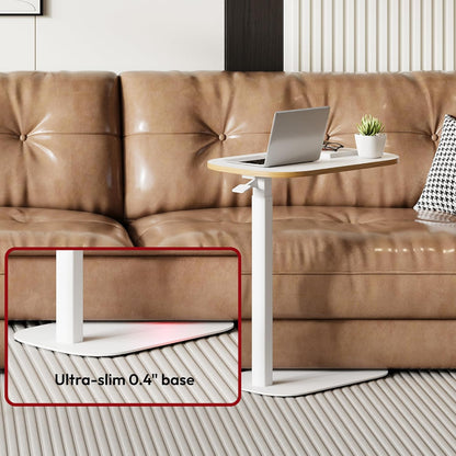 SANODESK Small Standing Desk Pneumatic Height Adjustable Small Sit Stand Desk Laptop Desk Overbed Table Computer Cart for Home Office Computer Workstations(23.6" W x 13.8" D,White+Maple Band)