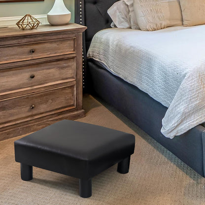 Joveco Small Footstool Ottoman, PU Leather Square Upholstered Footrest with Plastic Legs, Under Desk Foot Stools for Living Room Bedroom Office, Black