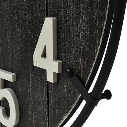 Large Old Town Farmhouse Black Wall Clock 24 Inch Rustic Antique Wood with Metal Circle and Large Numerals Silent Battery Operated Wall Clock for Office Kitchen Bedroom Living Room