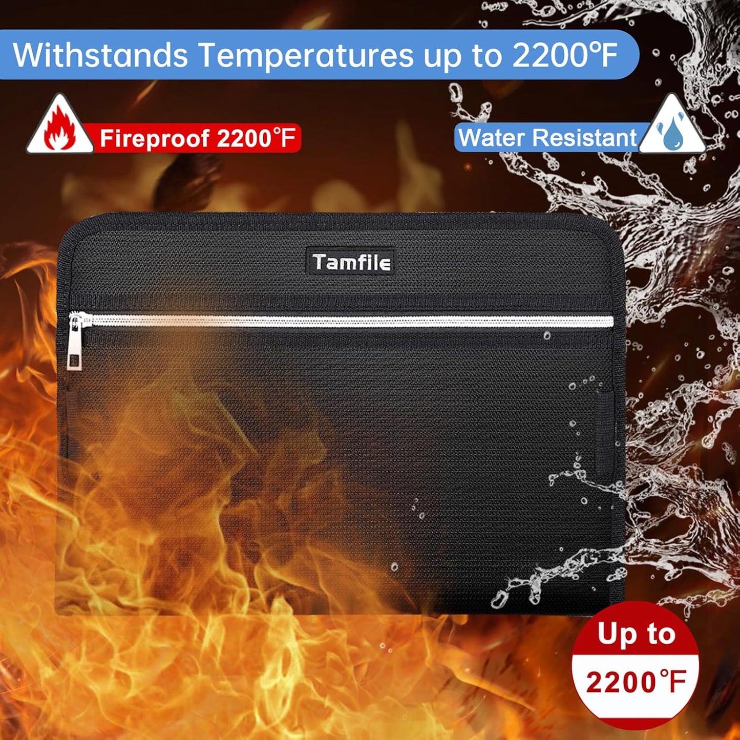 Fireproof Safe Accordion File Organizer Bag Folder,Waterproof Expanding Filing Folder with 14 Pockets, A4 Letter Size, Document Organizer Holder and Color Labels /2 Zipper (Black 14.3" x 9.8")