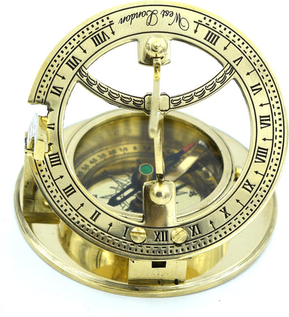 SARA NAUTICAL Antique Brass Sundial Compass, Sundial Clock in Box Gift Sun Clock Ship Replica Watch,Ship Decorations
