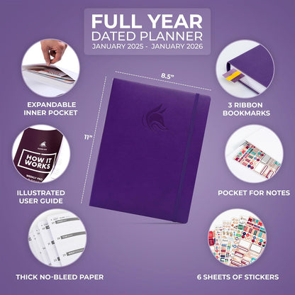 Clever Fox Planner PRO Dated (Jan 2025–Jan 2026) Weekly & Monthly Life Planner to Increase Productivity, Time Management and Hit Your Goals – Organizer, Gratitude Journal – A4 Size (Purple)