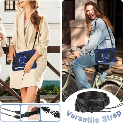 Case for Samsung Galaxy Tab S10 Lite / S10 FE / S9 FE 10.9 Inch & Galaxy Tab S9 11 Inch, Rugged Samsung S10 FE Case with Pen Holder 360 Rotating Stand Shoulder Strap Screen Protector,Navy Black