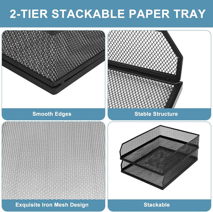 Stackable Paper Tray Organizer, Metal Mesh Wire Letter Tray, Letter Trays Organizers, Front-Load Paper Holder Storage for Office, School, Home,2 Pcs