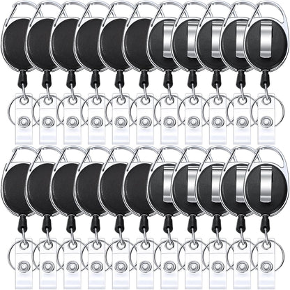 Honoson 20 Pcs Heavy Duty Retractable Badge Reels Batch ID Badge Holder Retractable Clip Bulk Key Holder with Ring for Office Worker Employee, Doctor Nurse Gifts (Black)