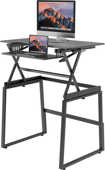 Rocelco 40" Large Height Adjustable Standing Desk BUNDLE - Quick Sit Stand Up with Floor Stand - Tall Gas Spring Assist Computer Workstation - Retractable Keyboard Tray - Black (R DADRB-40-FS2)