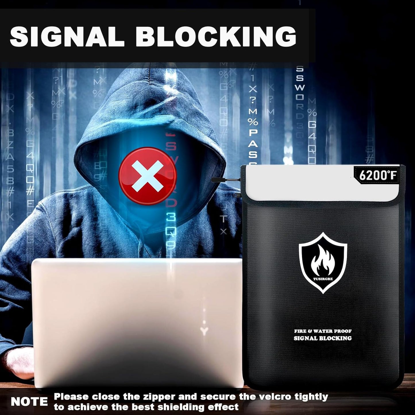 6200°F Upgraded Fireproof Document Bag, 15.7" x 11.4" Faraday Bag, Water Resistant Fireproof Money Bag with Zipper, 18 Layers of Heat Insulated Materials, RFID Blocking Bag, Anti-Theft Anti-Tracking