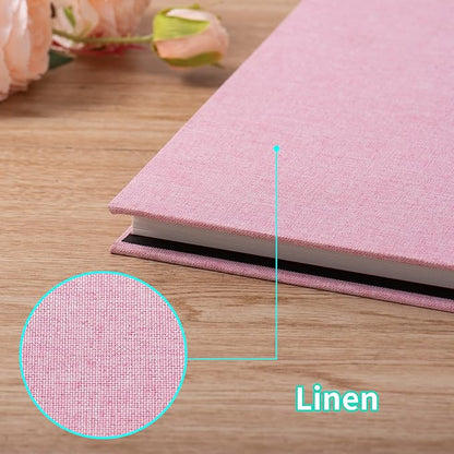 Large Photo Album Self Adhesive 4x6 8x10 10x12 13"x12.8" Magnetic Scrapbook Album 12.6"x11" Inch 60 Sticky Pages Linen Cover DIY Photo Album with A Metallic Pen and DIY Stickers(Pink)