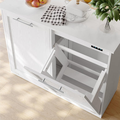 OLD CAPTAIN Tilt Out Trash Cabinet with Quick Installation and Deodorising Function, Wooden Freestanding Trash Can Cabinet Holds Up to 2x13 Gallons Capacity for Kitchen and Dining Room, White