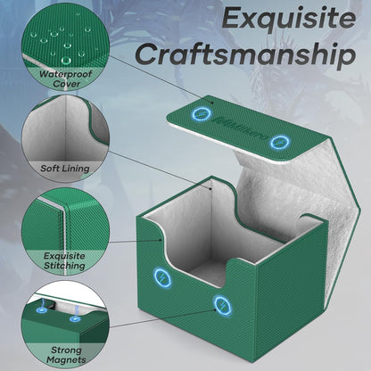 Mlikero Card Deck Box, Commander Deck Box Holds 100+ Double-Sleeved Cards with Divider, Leather Magnetic Closure Card Box Fit for MTG, TCG (Green)