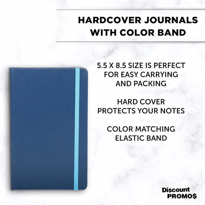 DISCOUNT PROMOS Hardcover Notebook Journals with Elastic Colored Band Set of 6, Bulk Pack - Perfect for School, Office, Home - Blue