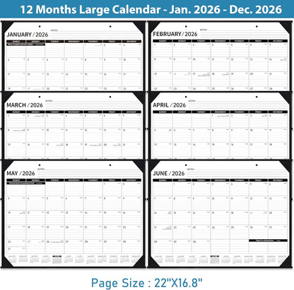 2026 Desk Calendar - JAN. 2026 – DEC. 2026, 22" x 17", Large Desk Calendar 2026, 12 Monthly Desk/Wall Calendar 2-in-1, Corner Protector, Desk Pad, Large Ruled Blocks
