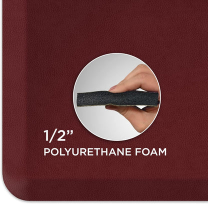 GelPro Anti Fatigue Nonslip Mat: Hard Floor Utility Mats for Garage, Patio and Kitchen - 20" x 72" x .5" - Leather Grain Cranberry