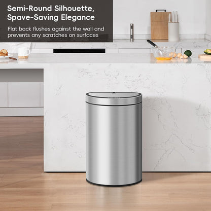 EKO Mirage Semi-Round Motion Sensor Trash Can, 47 Liter / 12.4 Gallon Automatic Large Kitchen Trash Can with Deodorizer Compartment, Removable Lid and Bucket, Matte Stainless Steel