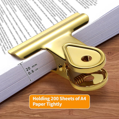 SIAMESE Bulldog Clips, 4 Pcs Binder Clips for Office & Kitchen, Multi-Purpose Binder and Food Bag Clamps for Sealing, Storage, Hanging (Gold)