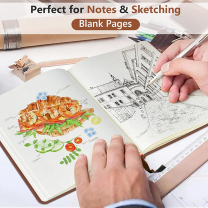 Blank Journal Ntebook for Men & Women, 160 Pages Blank Journals for Writing, Drawing,Sketch Book,5.9" x 8.5" Leather Sketchbook, Unlined Notebook for Work, School, Art - Brown