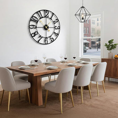 Large Wall Clocks for Living Room Decor, 32 Inch Round Black Metal Silent Non Ticking Battery Operated Jumbo Numerals Modern Vintage Decorative Clock Wall for Bedroom,Kitchen,Office,Farmhouse