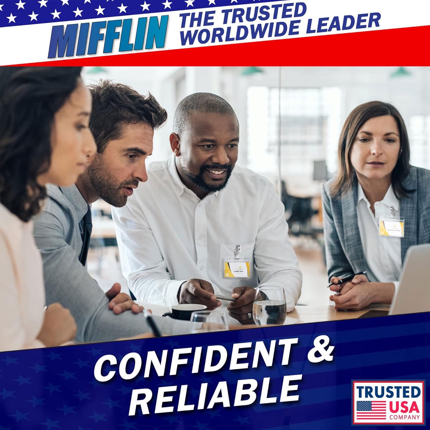 Mifflin-USA Horizontal Plastic Card Holder with Metal Clip and Vinyl Straps (Clear, 3.5x2.25 Inch, 10 Pack), Waterproof PVC ID Name Badge Holder with Clip