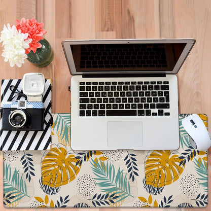 Large Mouse Pad Palm Leaves Gaming Desk Pad Computer Keyboard Non-Slip Waterproof Mouse Mat with Rubber Base and Stitched Edges Entertainment Office Writing Desk Mat 35.4 x 15.7 Inches