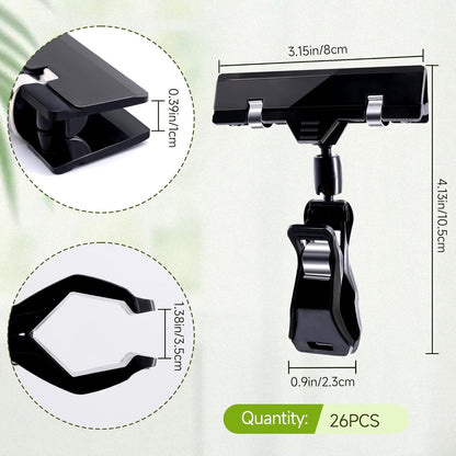 Mlici Sign Clips for Display, 26 Pack Plastic Sign Holder Clips for Retail, Double Sided Swivel Price Label Holder Clips, Rotatable Merchandising Pop Clips for Home Office Retail Store Display, Black
