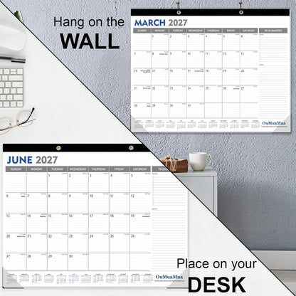 OuMuaMua Large Desk Calendar 2026-2027 - 18 Months from Jan. 2026 through Jun. 2027, 22 x 17 Inches Desktop Wall Calendar with Julian Date To-do & Notes, Corner Protectors for School Home Office