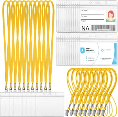 Marspark 50 Sets Clear Name Tags with Lanyard, Lanyards for ID Badges Reusable Strap with ID Holder Plastic Name Badges for Adults Business School Church Conference (Yellow)