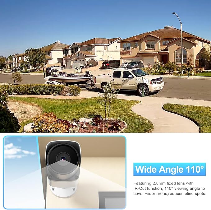 4MP PoE Camera, Wired IP Bullet Security Surveillance Camera Waterproof IP67, Night Vision 100ft, 2.8mm Lens Wide Angle 110°, Built-in Mic, AI Human Vehicle Detection, INB4FR37E(White)