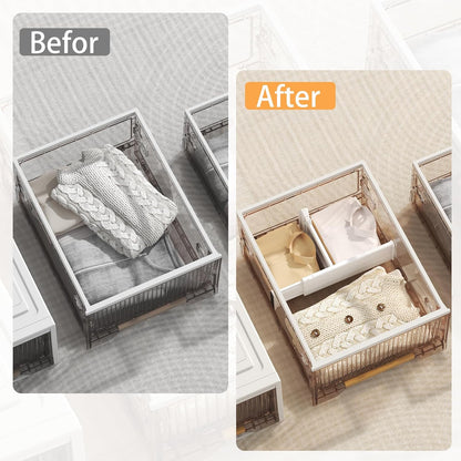 REBECAT 5 Pack Drawer Dividers for Clothes Adjustable Drawer Dividers 4" High Expandable from 15"-21" for Dresser Baby Clothes Bathroom,Bedroom Kitchen and Office Storage，White