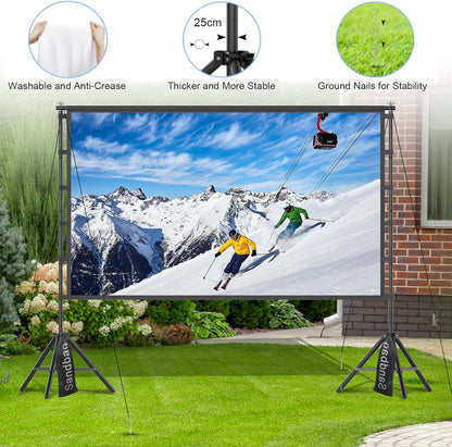 Outdoor Projector Screen with Stand, TOWOND 120 inch Portable Movie Screen, 16:9 HD Foldable Anti-Crease Projection Screen with Carry Bag for Home Theater Outdoor Indoor Support Double Sided