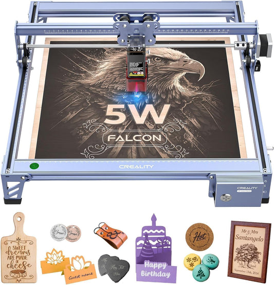 Creality Falcon 5W Laser Engraver Machine, 72w High Precision 0.06mm Laser Cutter and Engraving Machine for Wood Metal Leather Acrylic Glass, 10000mm/min, Offline Usage, CNC Laser Engraver