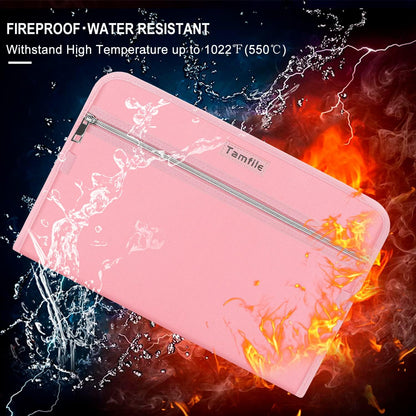 Fireproof Safe Accordion File Organizer Bag Folder,Waterproof Expanding Filing Folder with 14 Pockets, A4 Letter Size, Document Organizer Holder and Color Labels /2 Zipper (Pink 14.3" x 9.8")