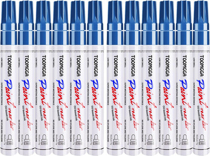 Permanent Paint Pens Blue Paint Markers 12 Pack Oil Based Markers, Quick Drying and Waterproof Marker Pen, Car Tire, Metal, Rock Painting, Wood, Plastic, Canvas, Craft Supplies for Adults